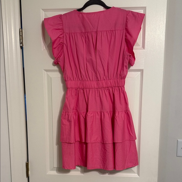 Vibrant Pink Flutter Sleeve Mini Dress - Picture 2 of 3